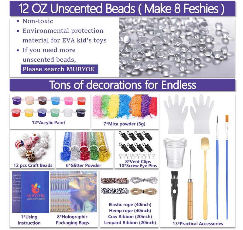 MUBYOK M140 85PCS Car Freshies Supplies Starter kit  DIY Freshie Making kit with Unscented Aroma Beads Freshies Silicone Molds and Accessories (Make 8 freshie) - Image 5